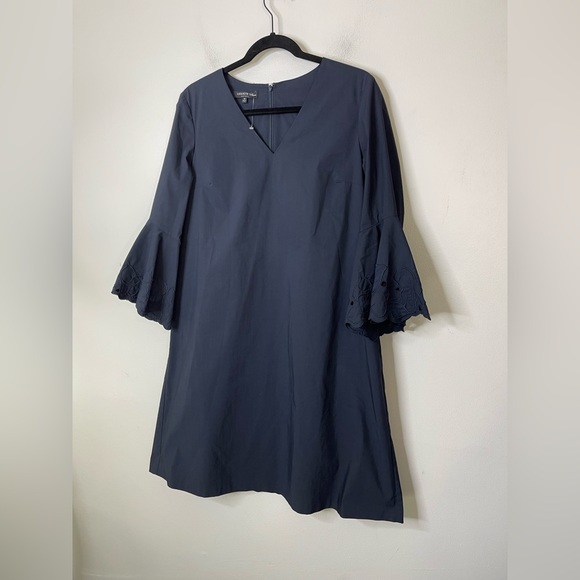 Lafayette 148 Navy Blue Holly Expedition Cloth Ruffle Cuff Shift Dress Sz M - Picture 3 of 11